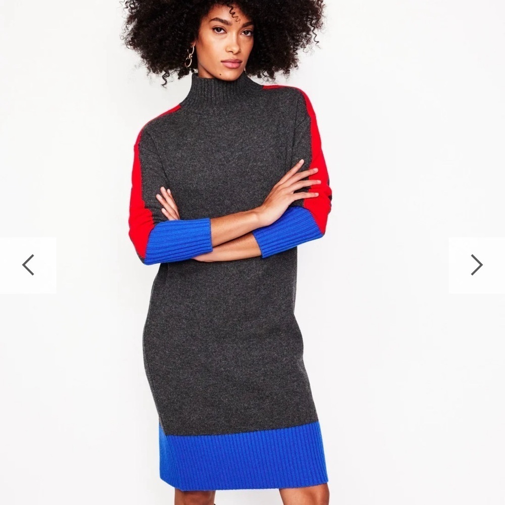 Boden Polly Merino Wool Dress Women’s Size 12P Petite Color block Gray Red Blue